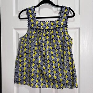Boden Women's Tank Top US 12 UK 16 Yellow Blue Shell Print Sleeveless Cute